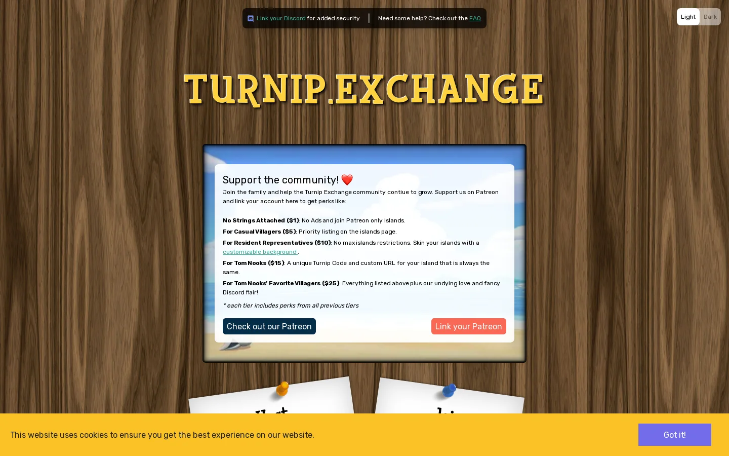 Turnip Exchange Homepage screenshot