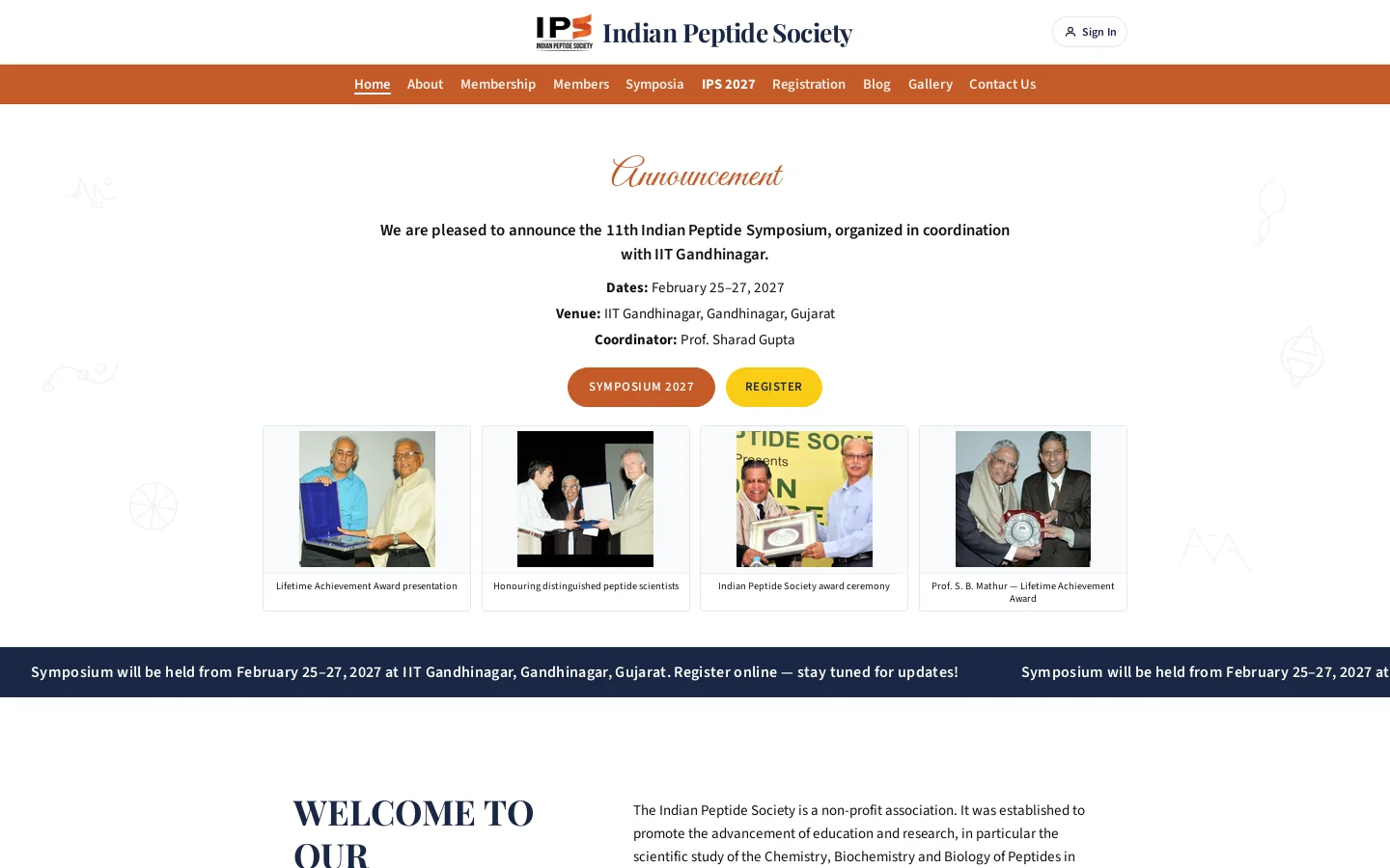 Indian Peptide Society Homepage screenshot