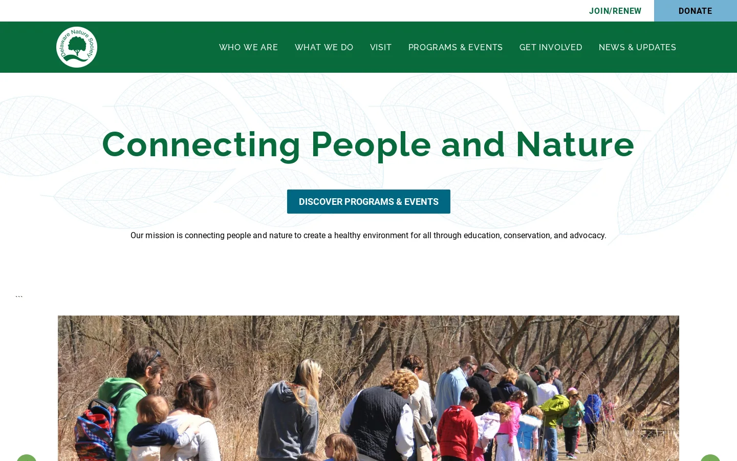 Delaware Nature Society Homepage screenshot