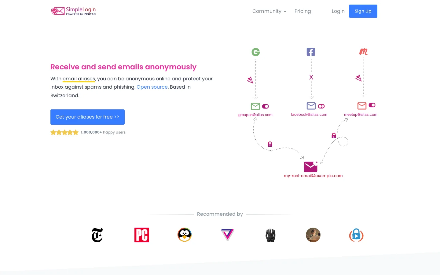 SimpleLogin Homepage screenshot