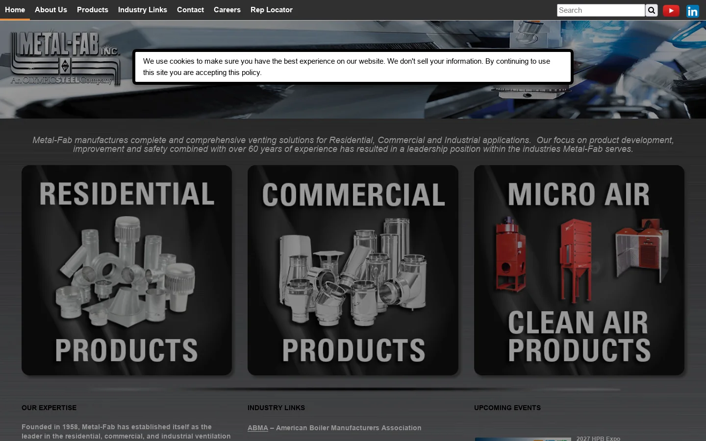 Metal-Fab Residential Commercial Venting Products Homepage screenshot
