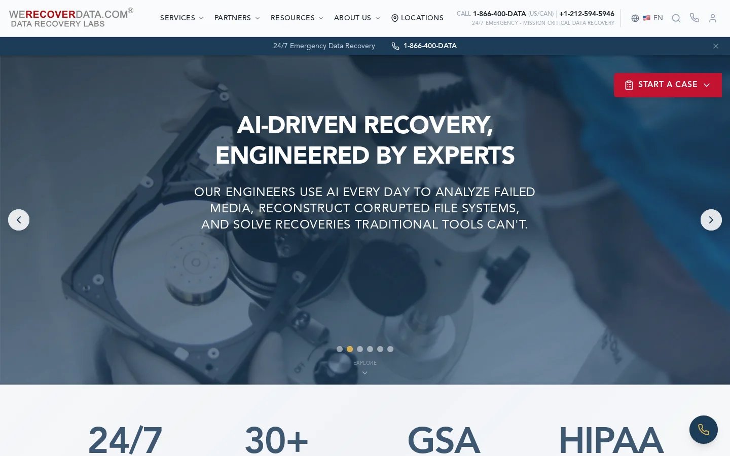 WeRecoverData Homepage screenshot