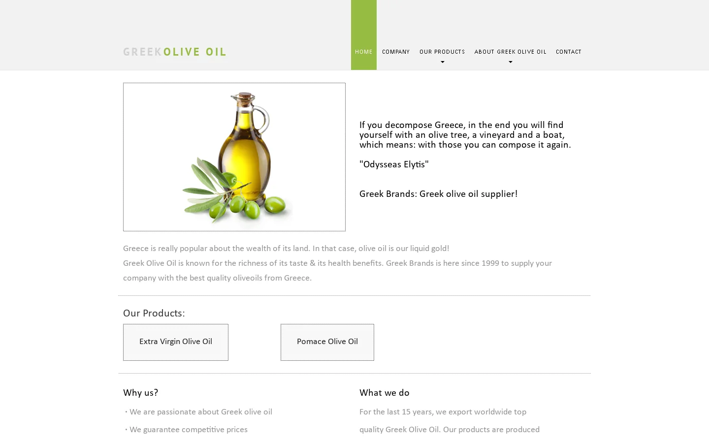 Greek olive oil supplier and exporter, extra virgin and pomace oil Homepage screenshot