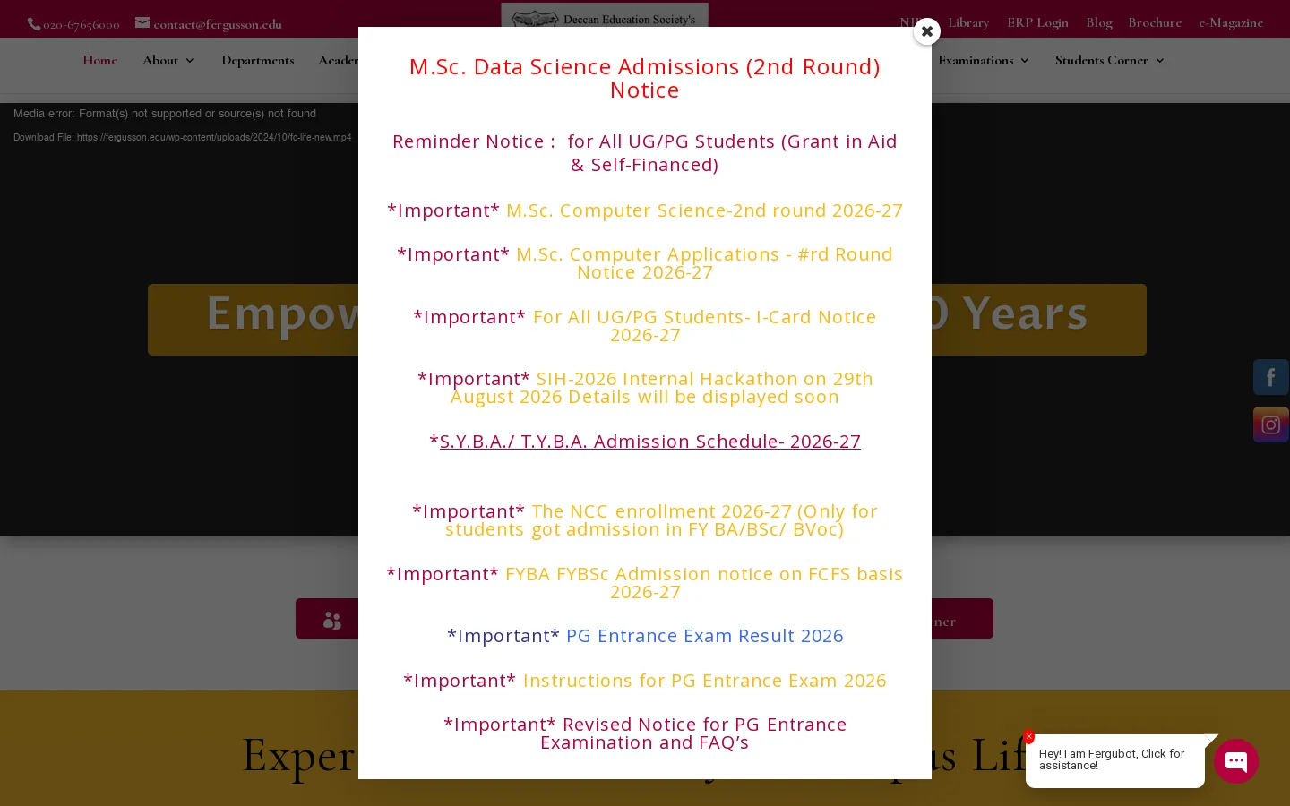 Home Page FC Fergusson College, Pune | Prestigious College of the Deccan Education Society - Deccan Education Society's Fergusson College Homepage screenshot