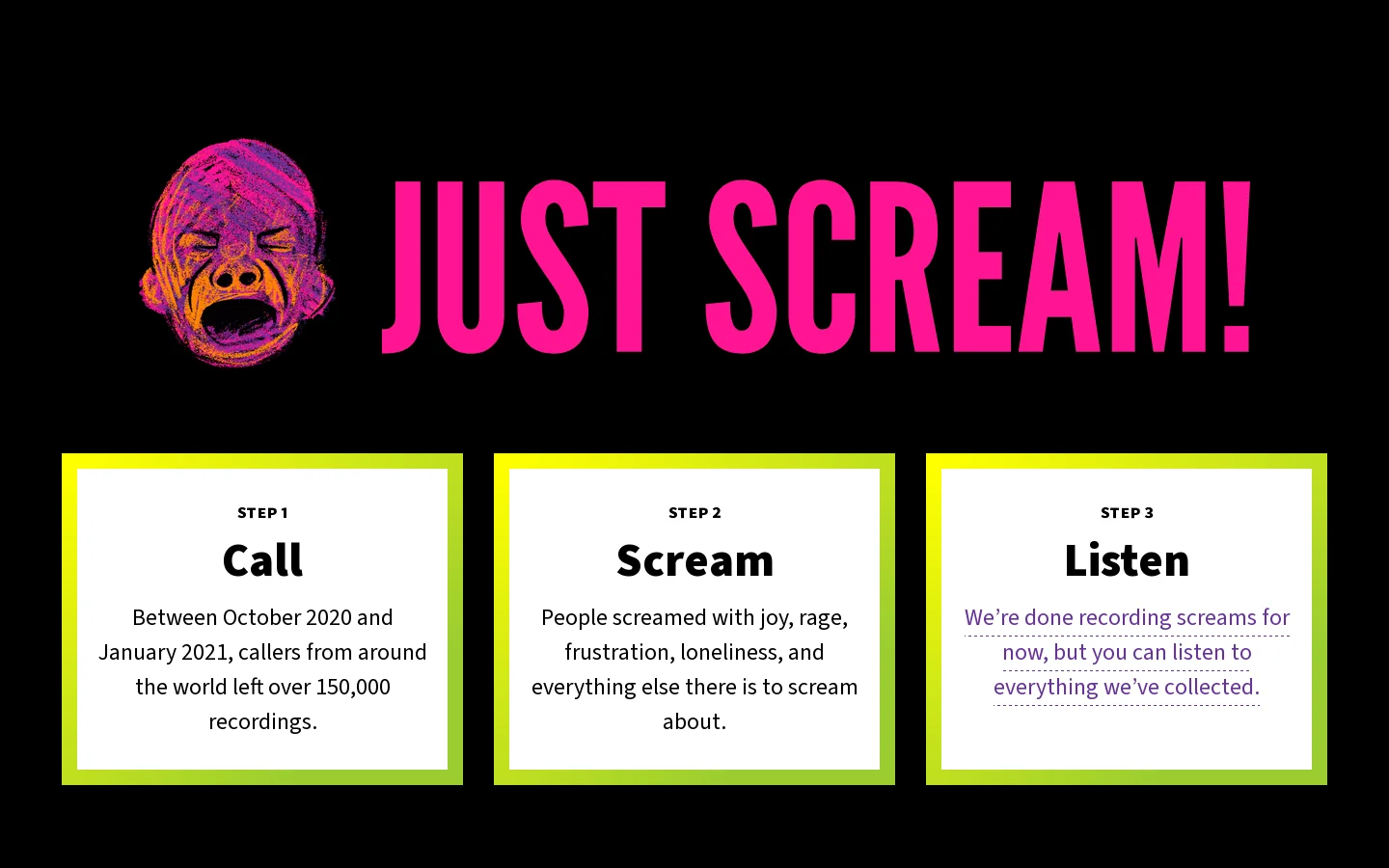 JUST SCREAM! Homepage screenshot