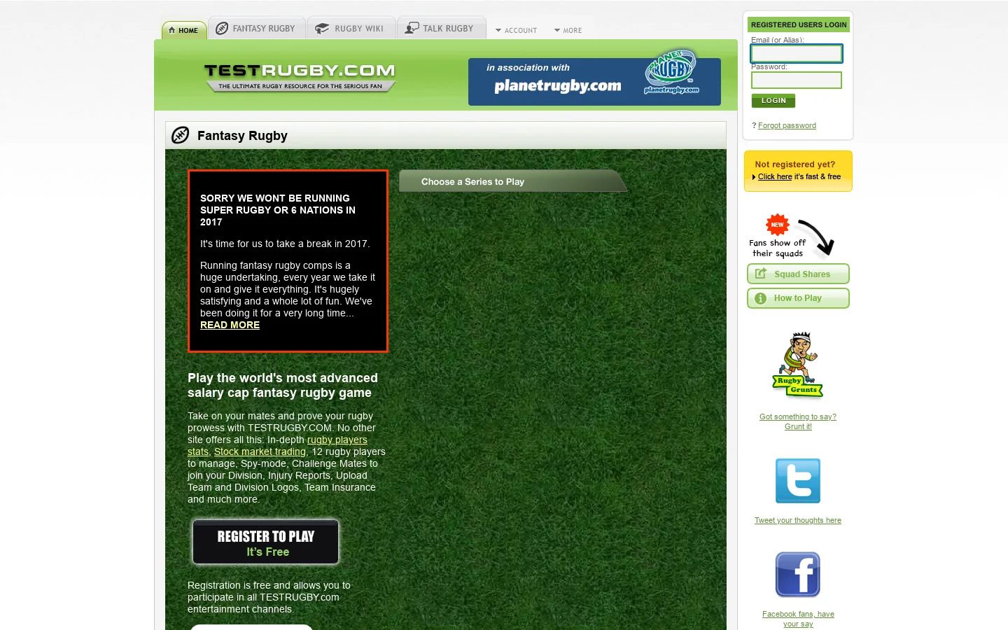 TESTRUGBY.COM Homepage screenshot
