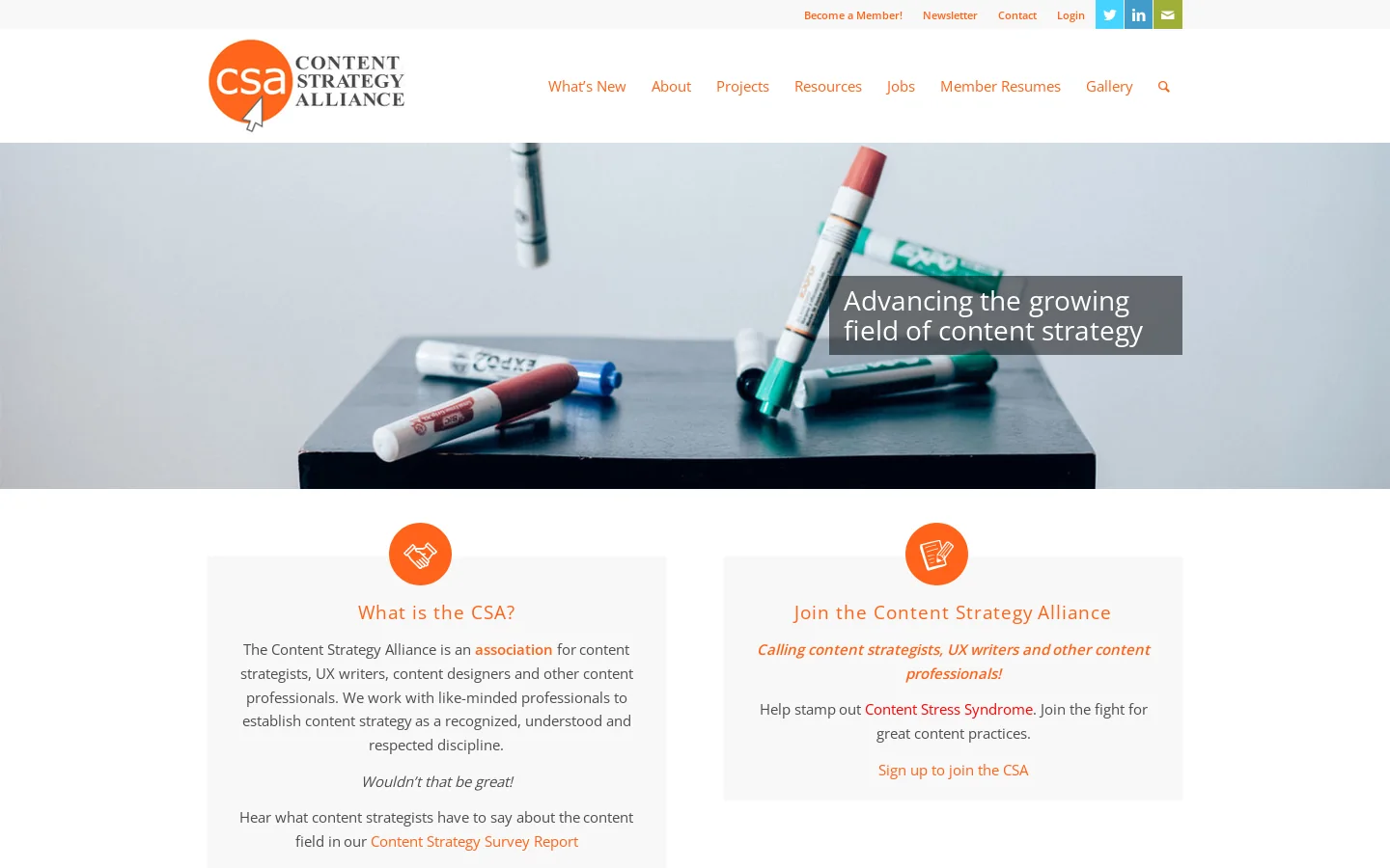 Content Strategy Alliance » Influencing and advancing the growing field of content strategy Homepage screenshot