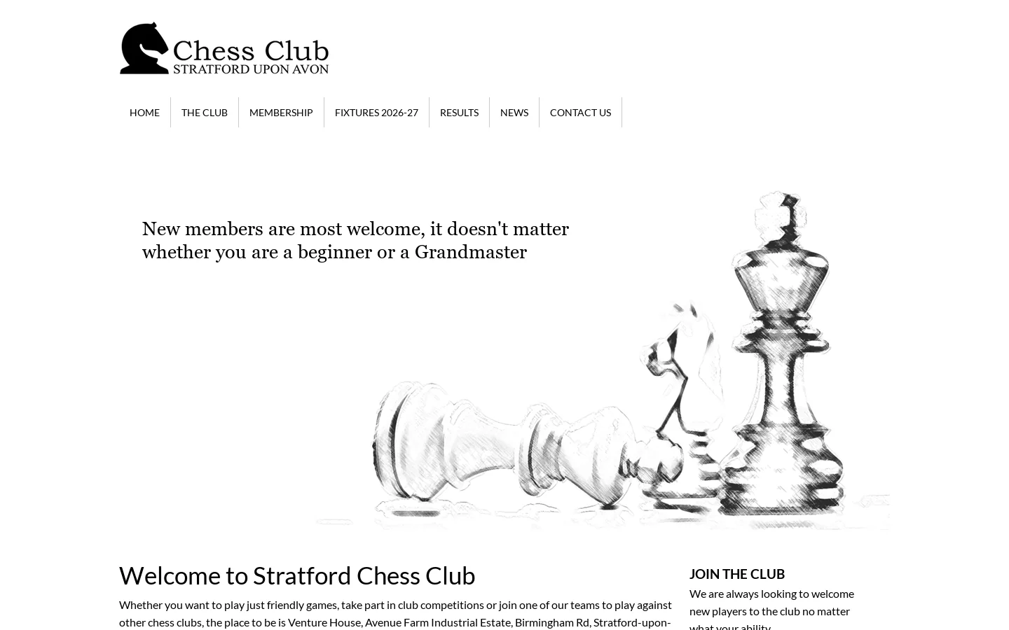 Stratford Chess Club Homepage screenshot