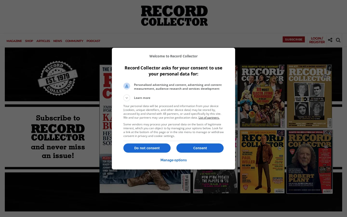 Record Collector Music Magazine – Rare & Collectable Records Homepage screenshot