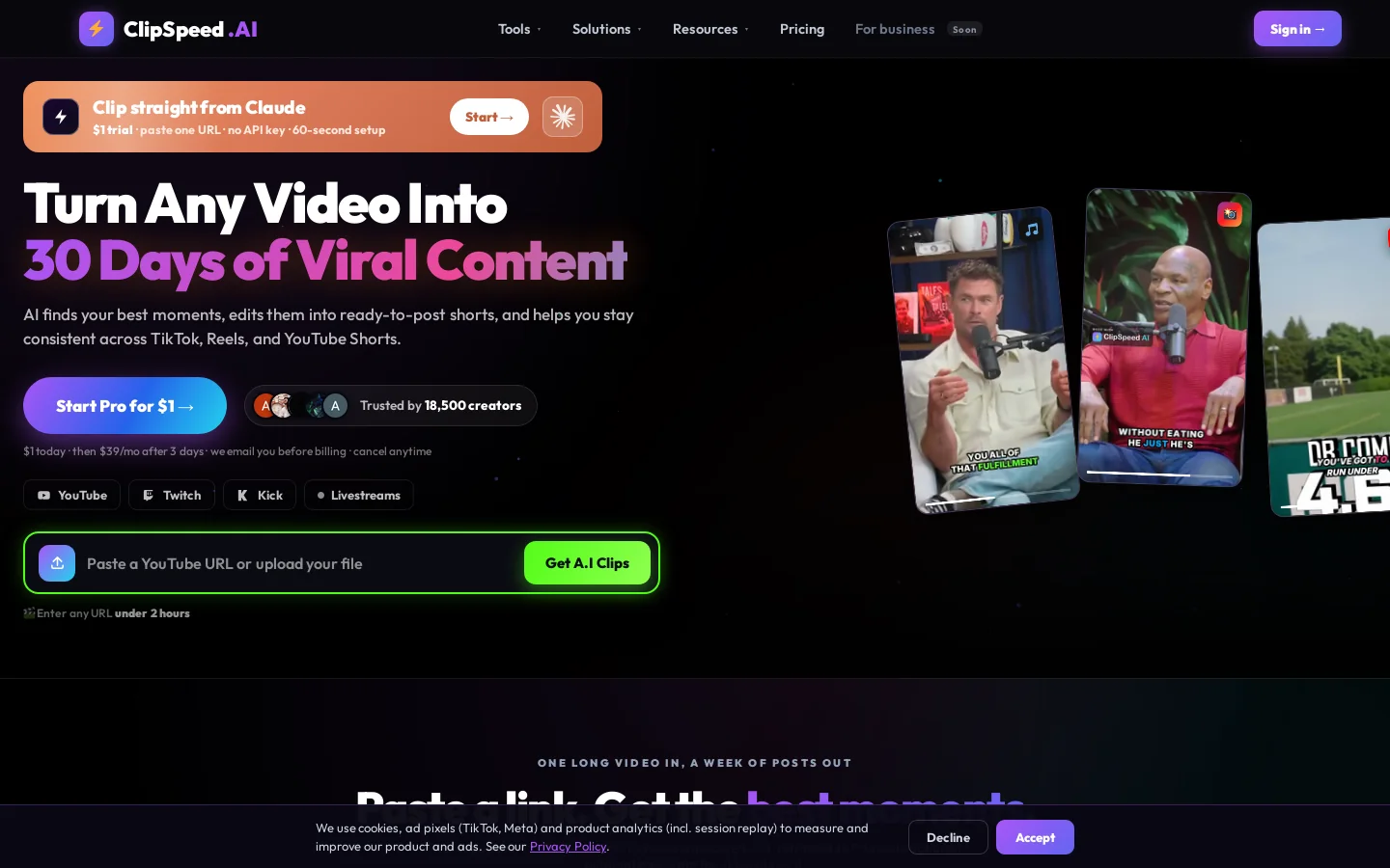 ClipSpeedAI Homepage screenshot