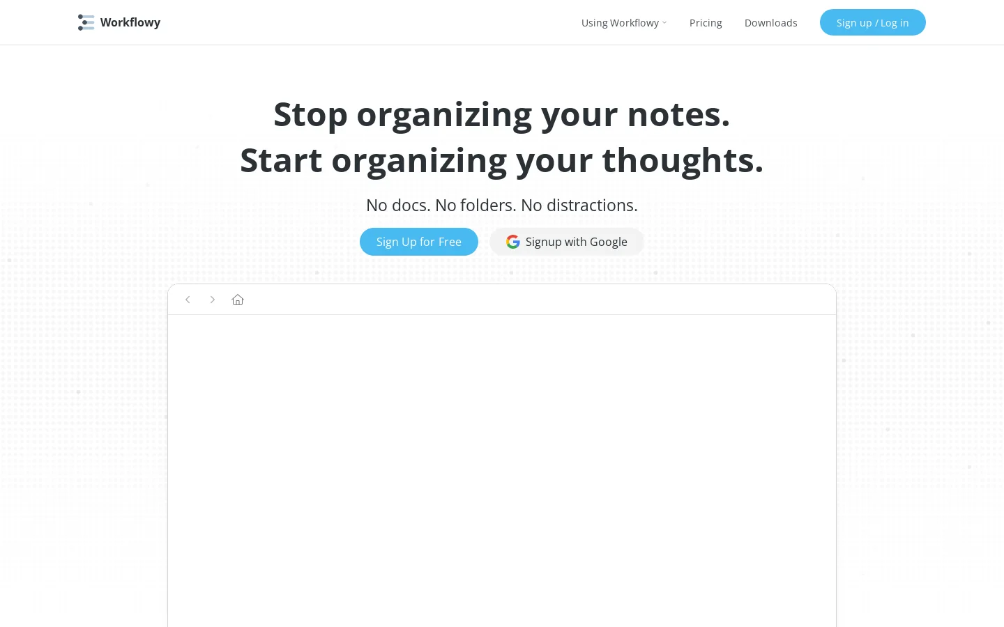 Workflowy Homepage screenshot