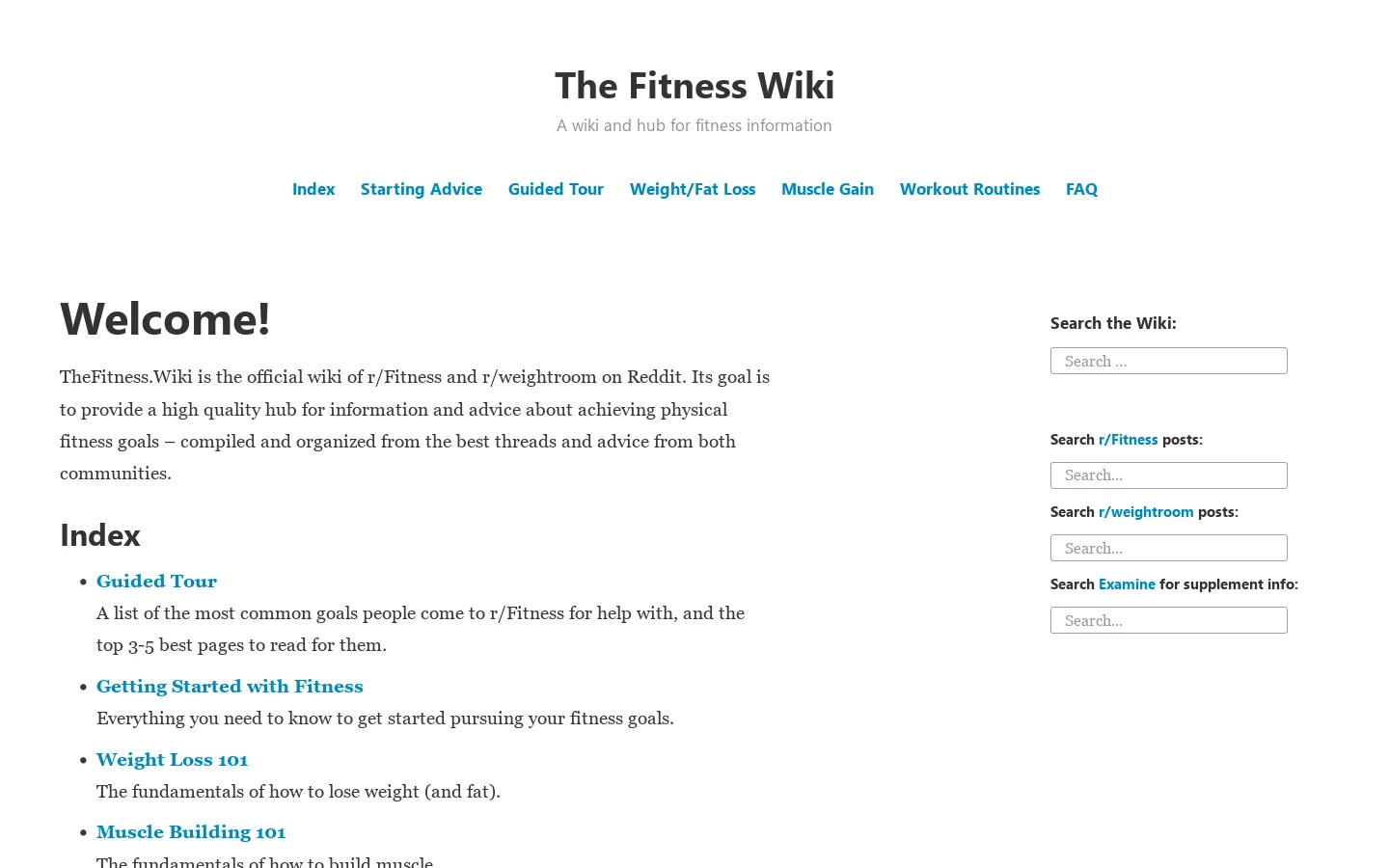 The Fitness Wiki Homepage screenshot