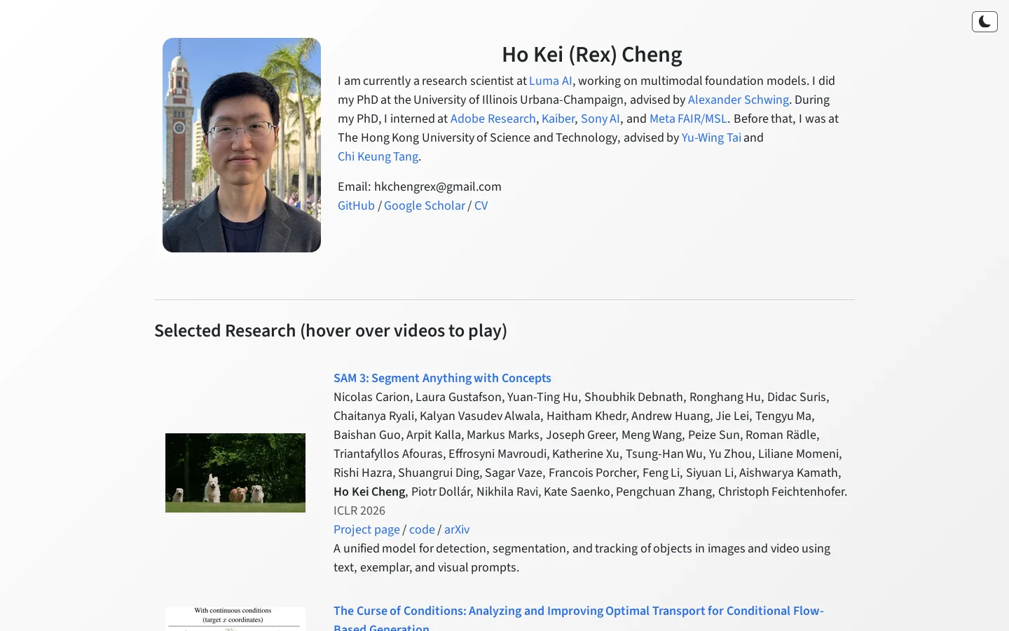 Rex Cheng Homepage screenshot