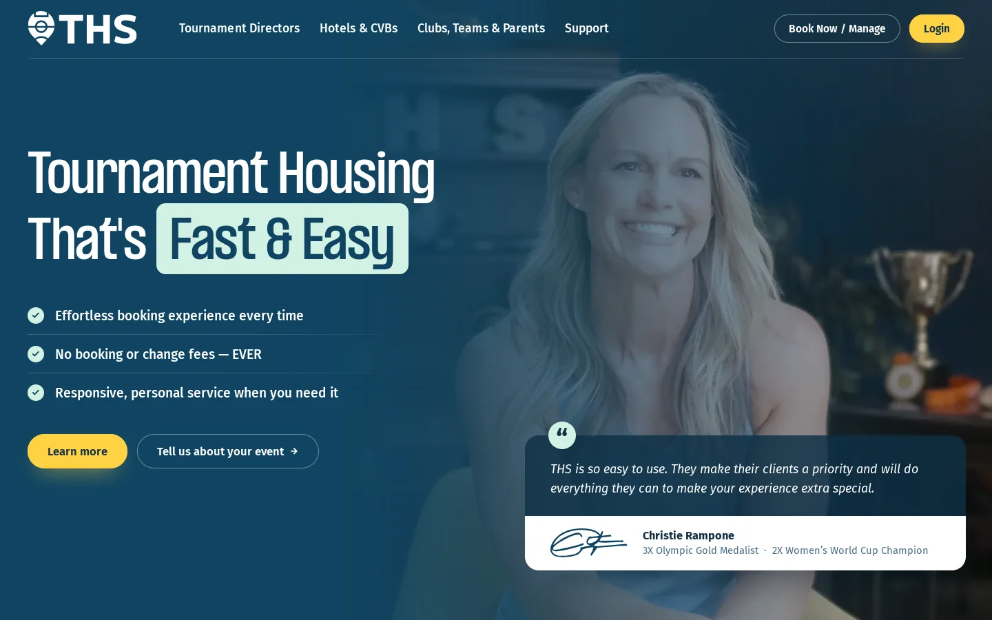 Tournament Housing Services | Sports Tournament Hotels Homepage screenshot