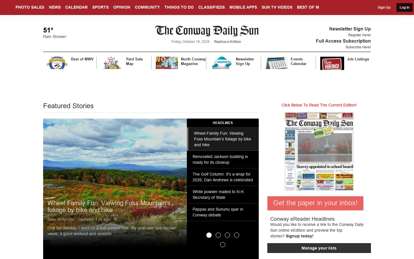 Conway Daily Sun Newspaper Homepage screenshot