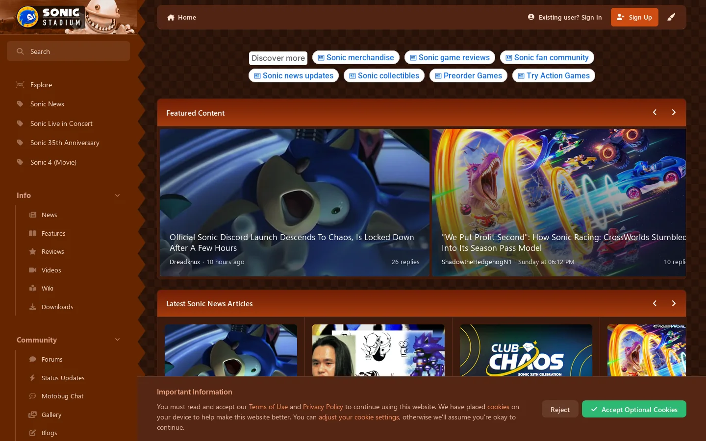 The Sonic Stadium - Sonic the Hedgehog News, Reviews and Community. Love Sonic? Love The Sonic Stadium! - The Sonic Stadium Homepage screenshot