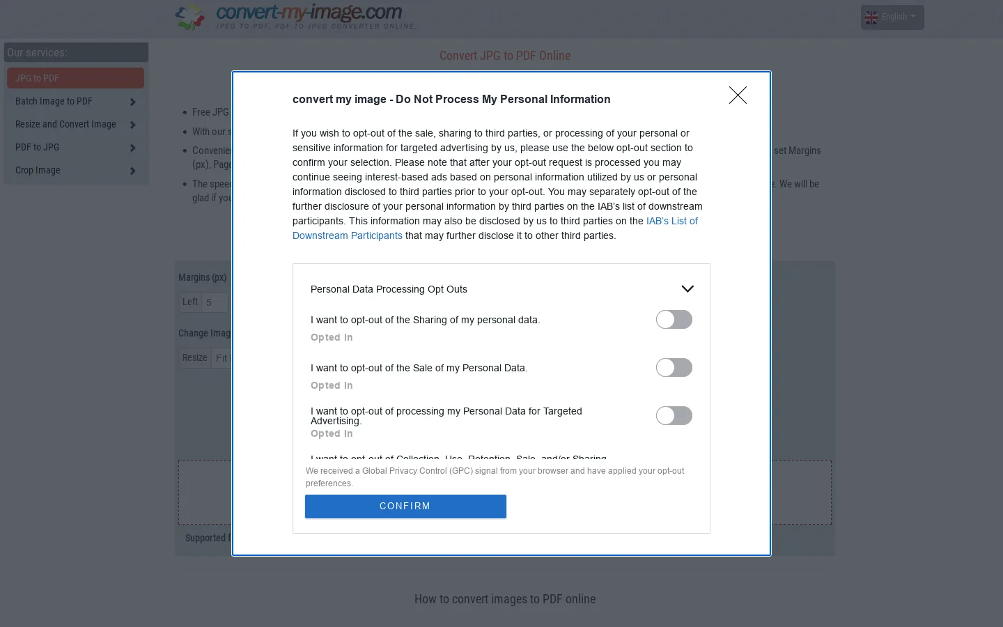 JPG to PDF Online - Free Image Converter Homepage screenshot