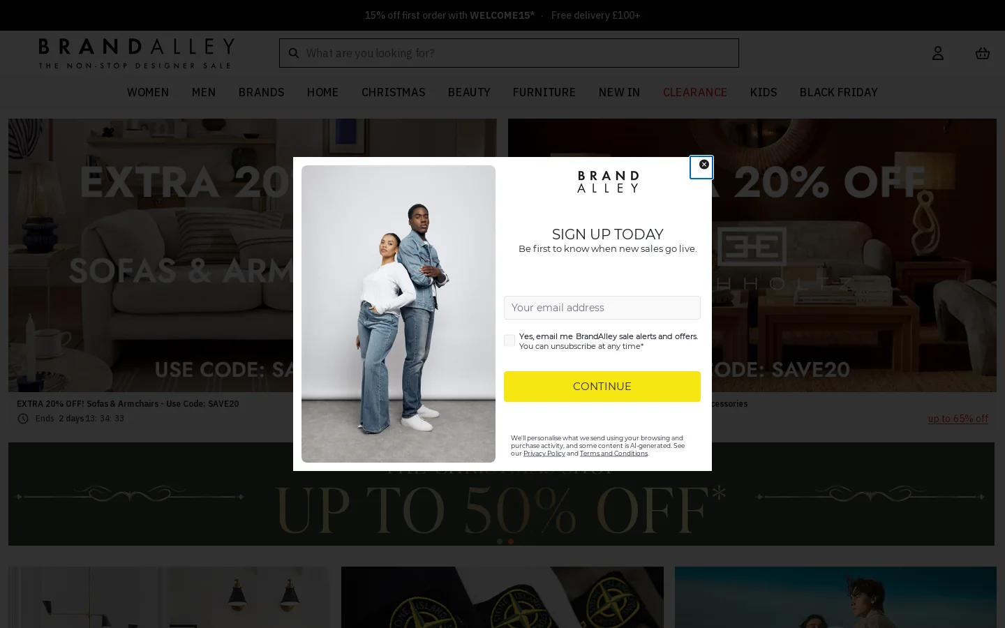 BrandAlley Homepage screenshot