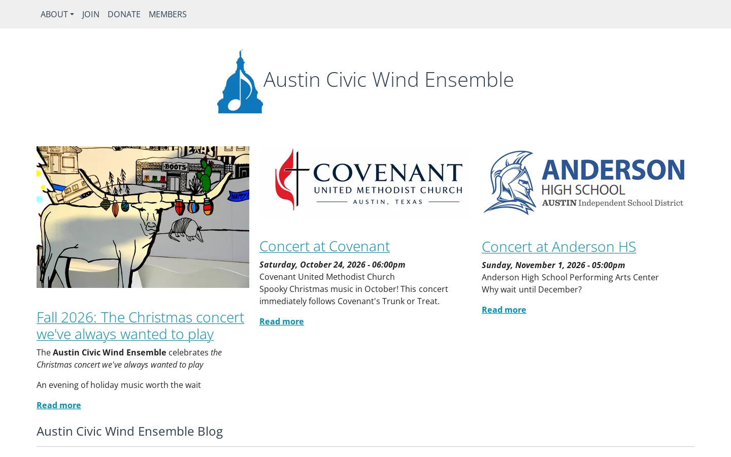 Home | Austin Civic Wind Ensemble Homepage screenshot