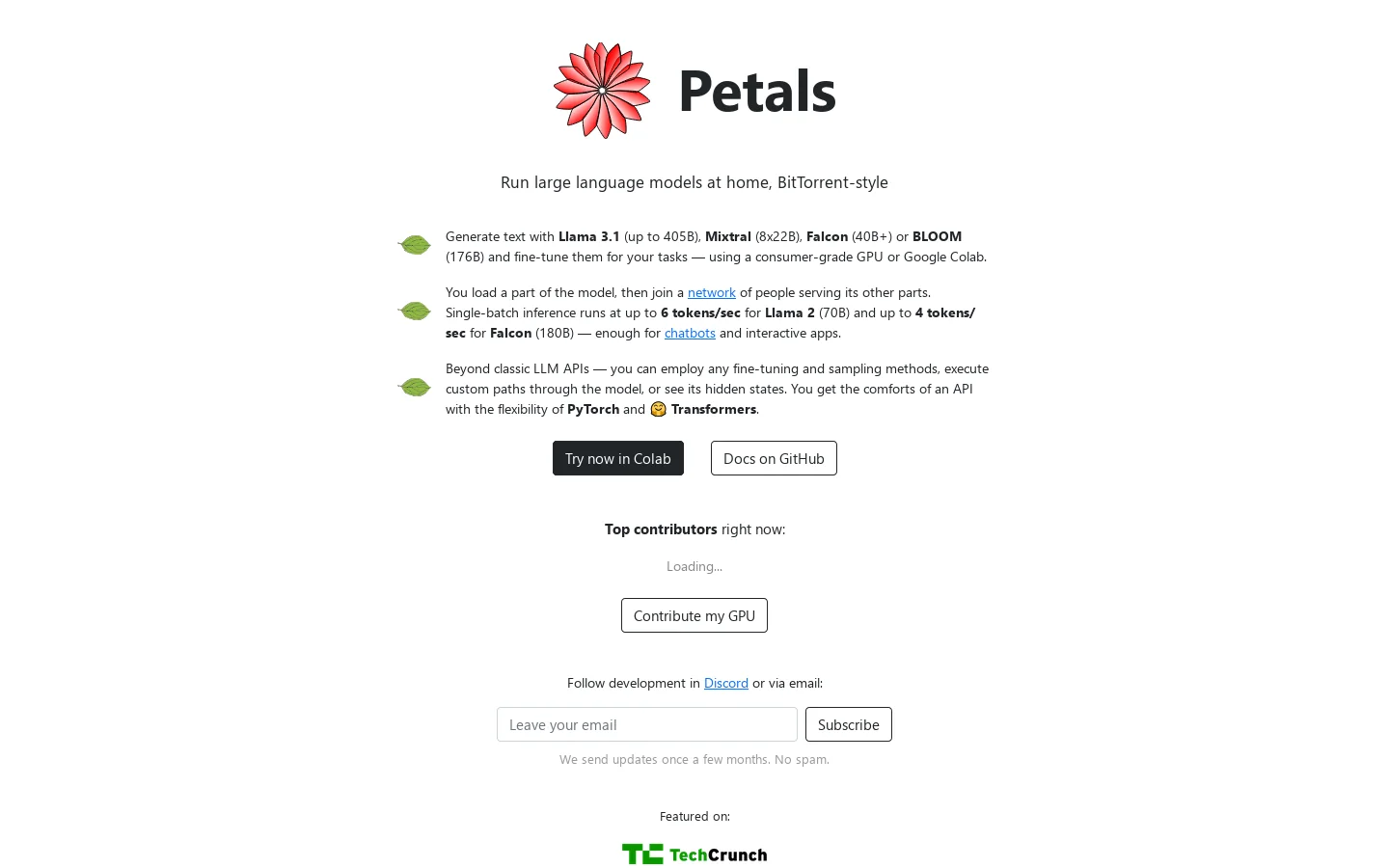 Petals Homepage screenshot