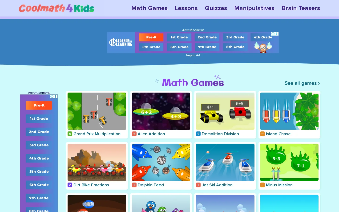 CoolMath4Kids Homepage screenshot