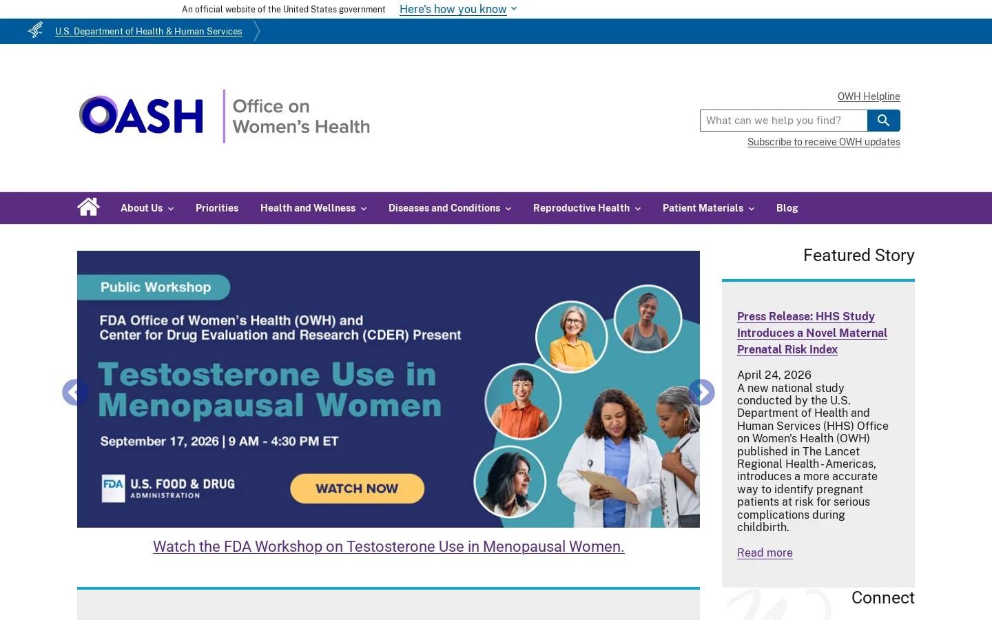 OASH | Office on Women's Health Homepage screenshot