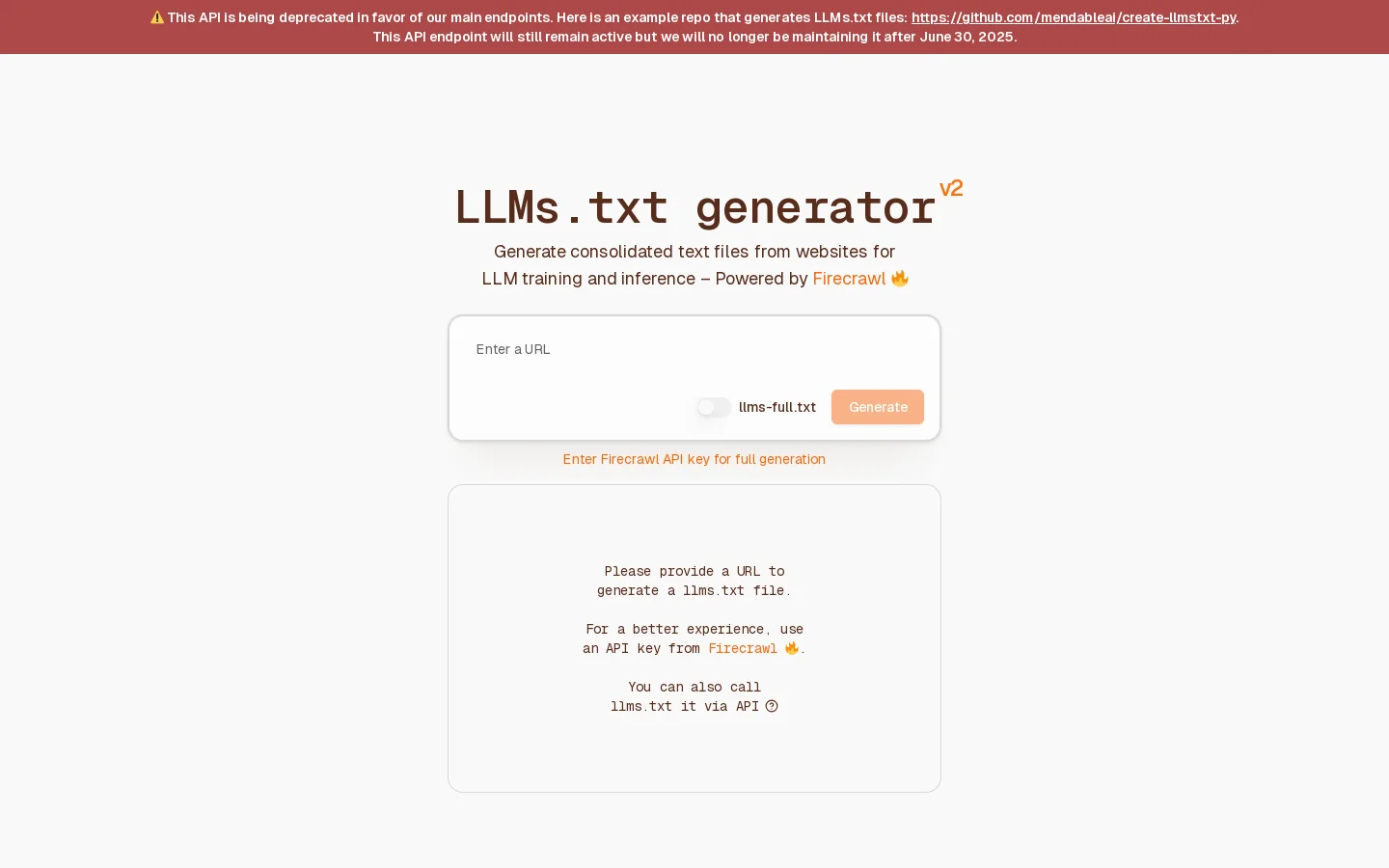 Generate llms.txt Homepage screenshot