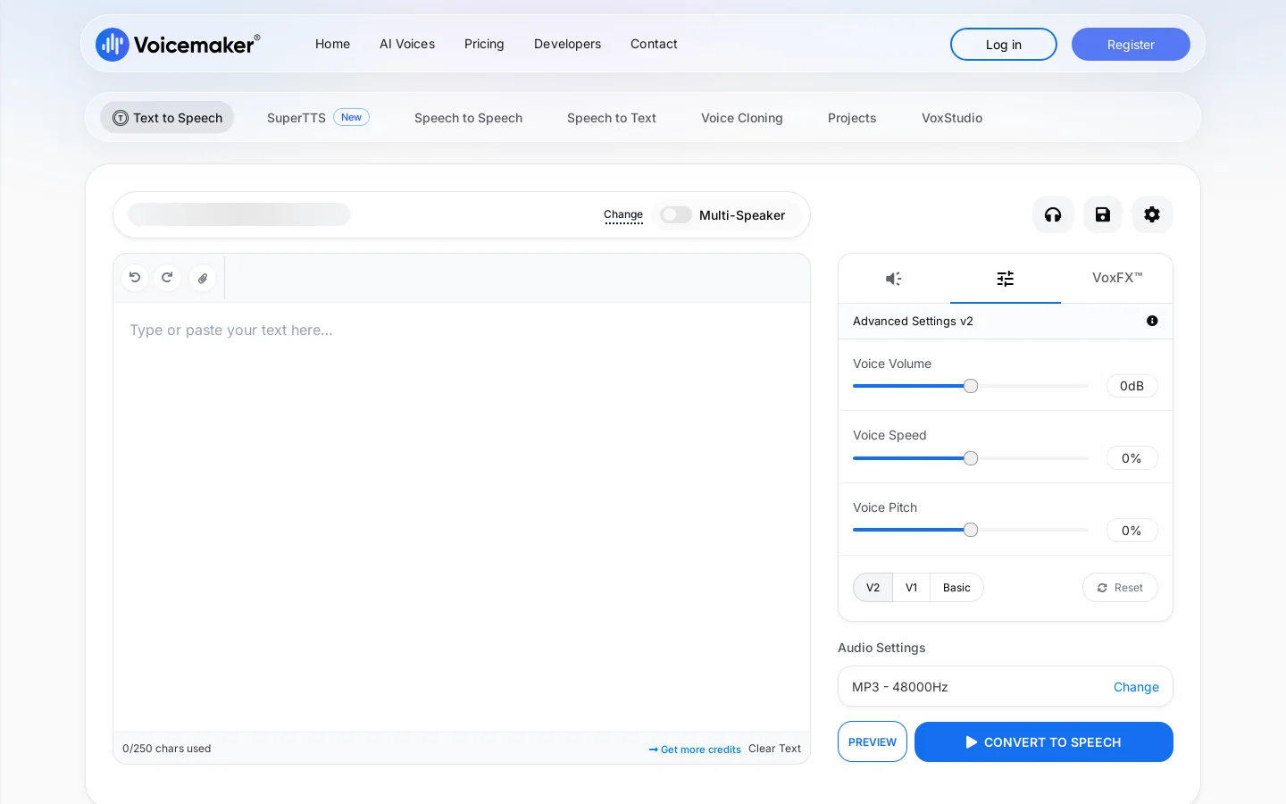 Voicemaker® Homepage screenshot