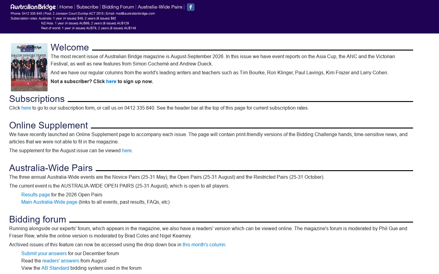 Australian Bridge Magazine Homepage screenshot