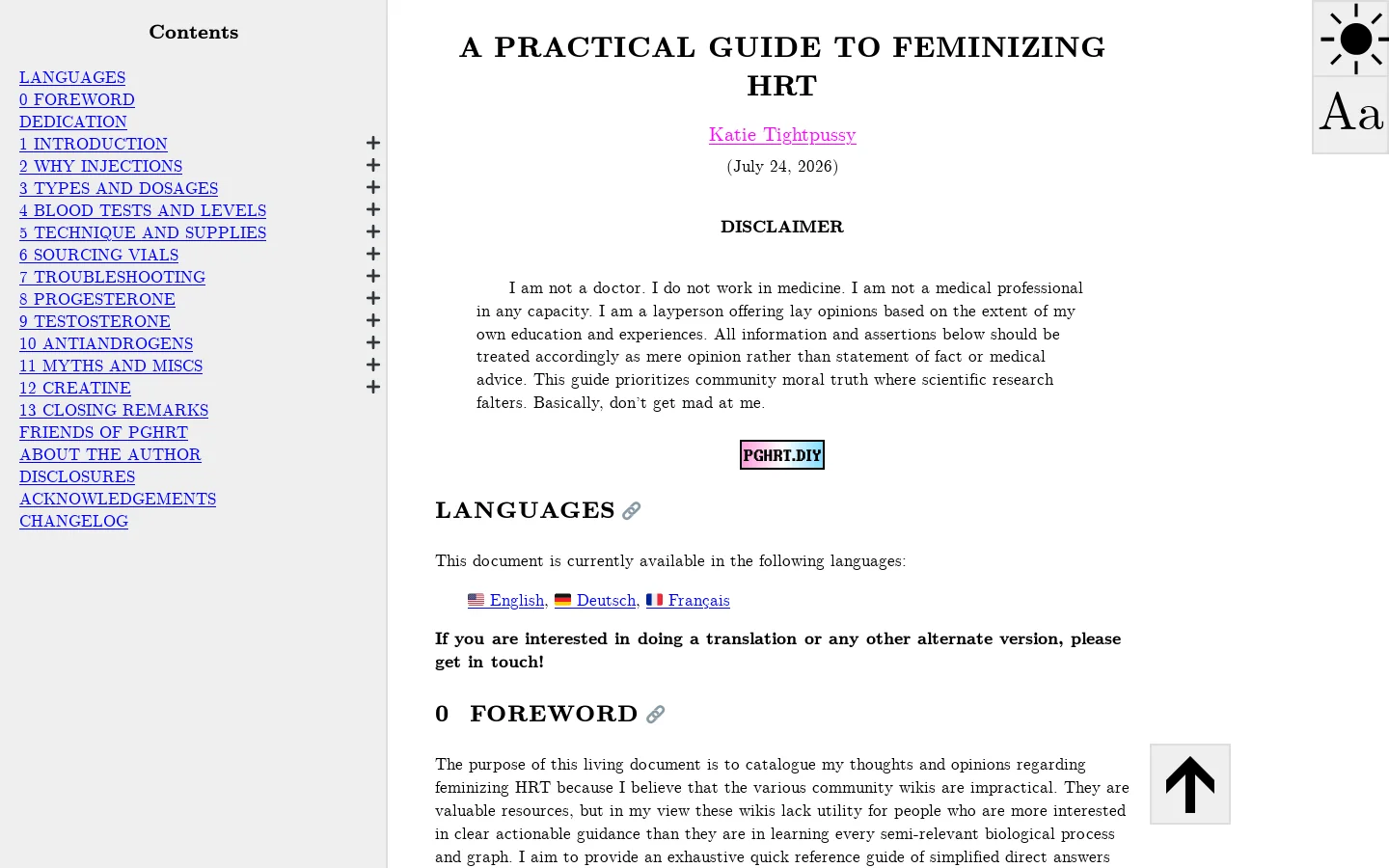 A PRACTICAL GUIDE TO FEMINIZING HRT Homepage screenshot