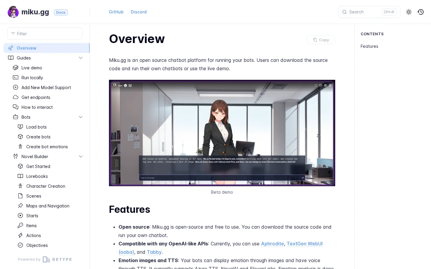 Overview | miku.gg documentation Homepage screenshot