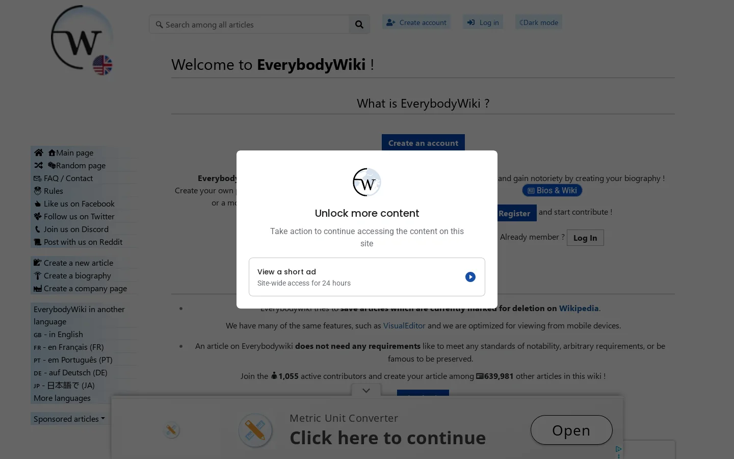 EverybodyWiki Bios & Wiki Homepage screenshot