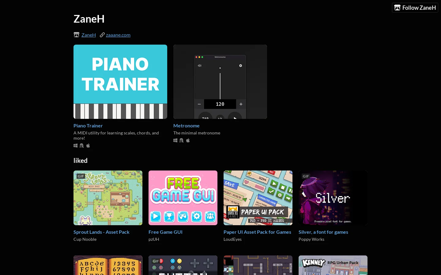 ZaneH Homepage screenshot
