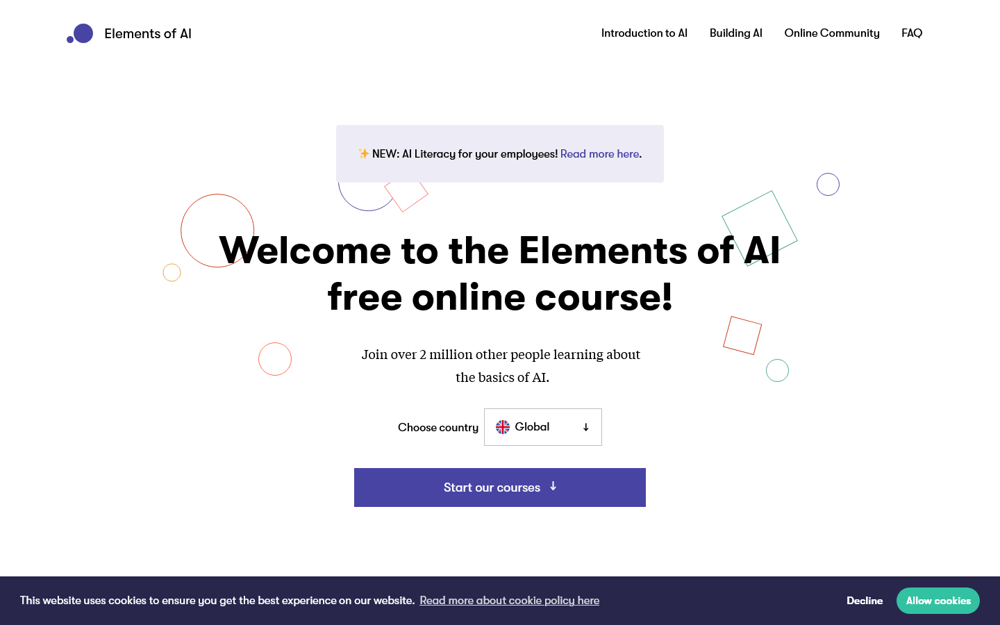 A free online introduction to artificial intelligence for non-experts Homepage screenshot