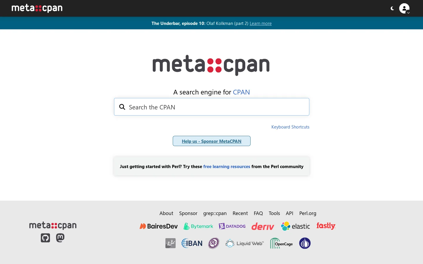 metacpan.org Homepage screenshot