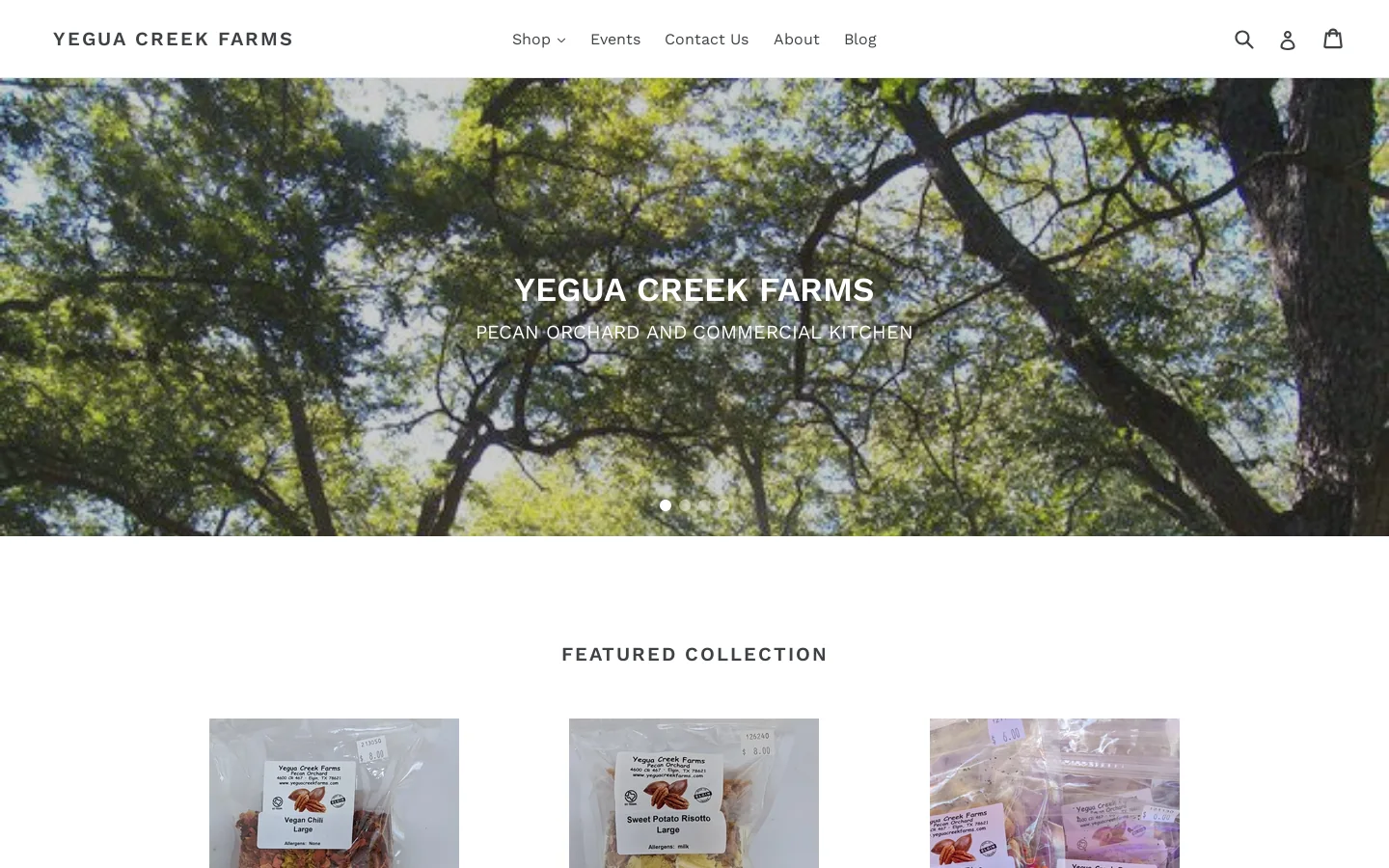 Yegua Creek Farms Pecan Orchard and Kitchen Homepage screenshot