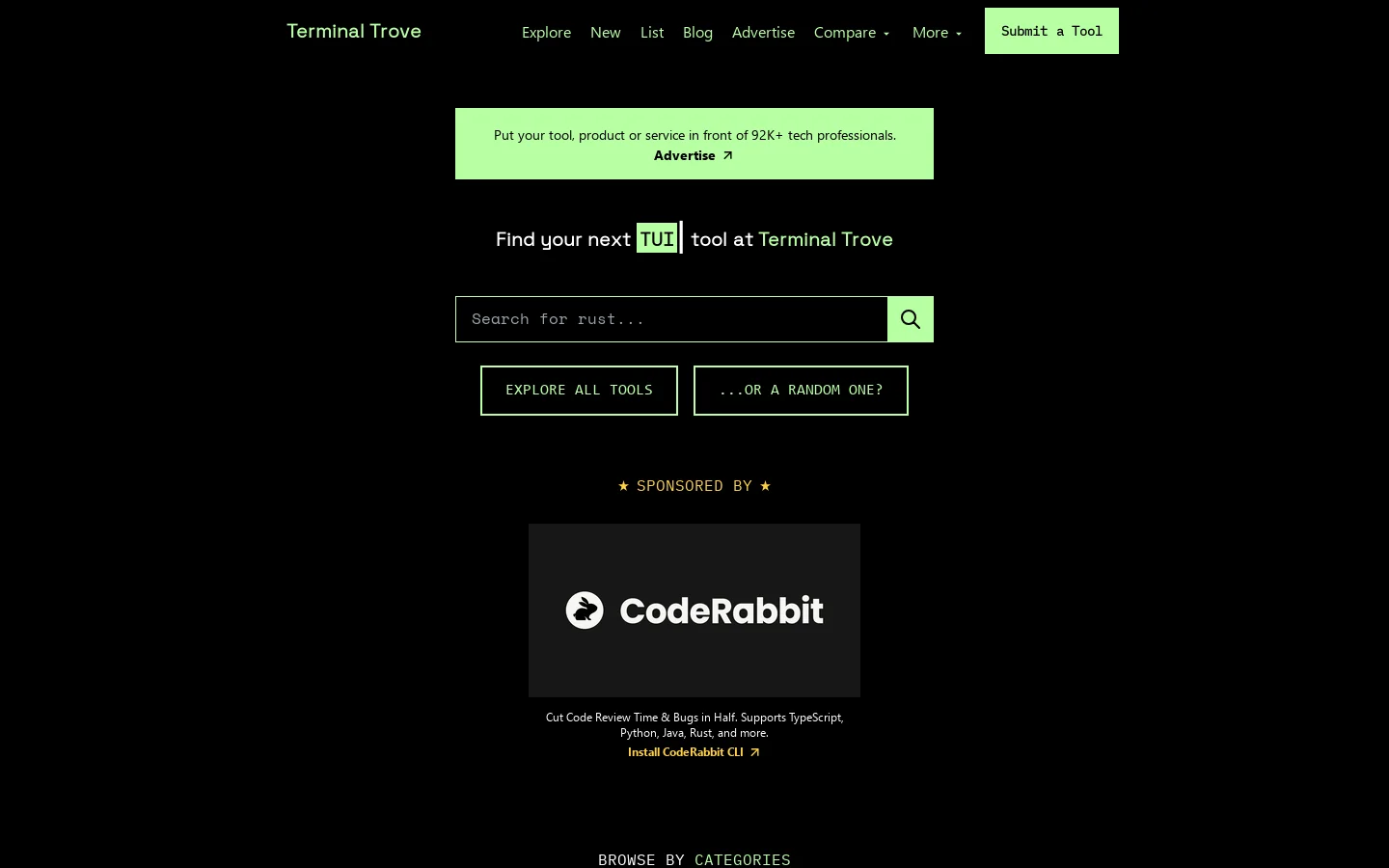 Terminal Trove Homepage screenshot