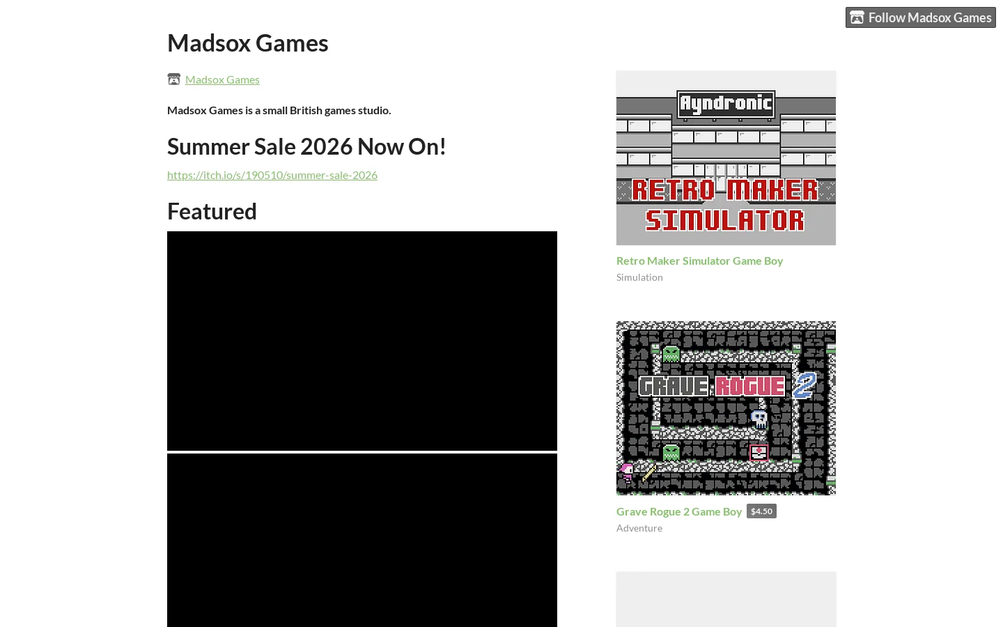 Madsox Games Homepage screenshot