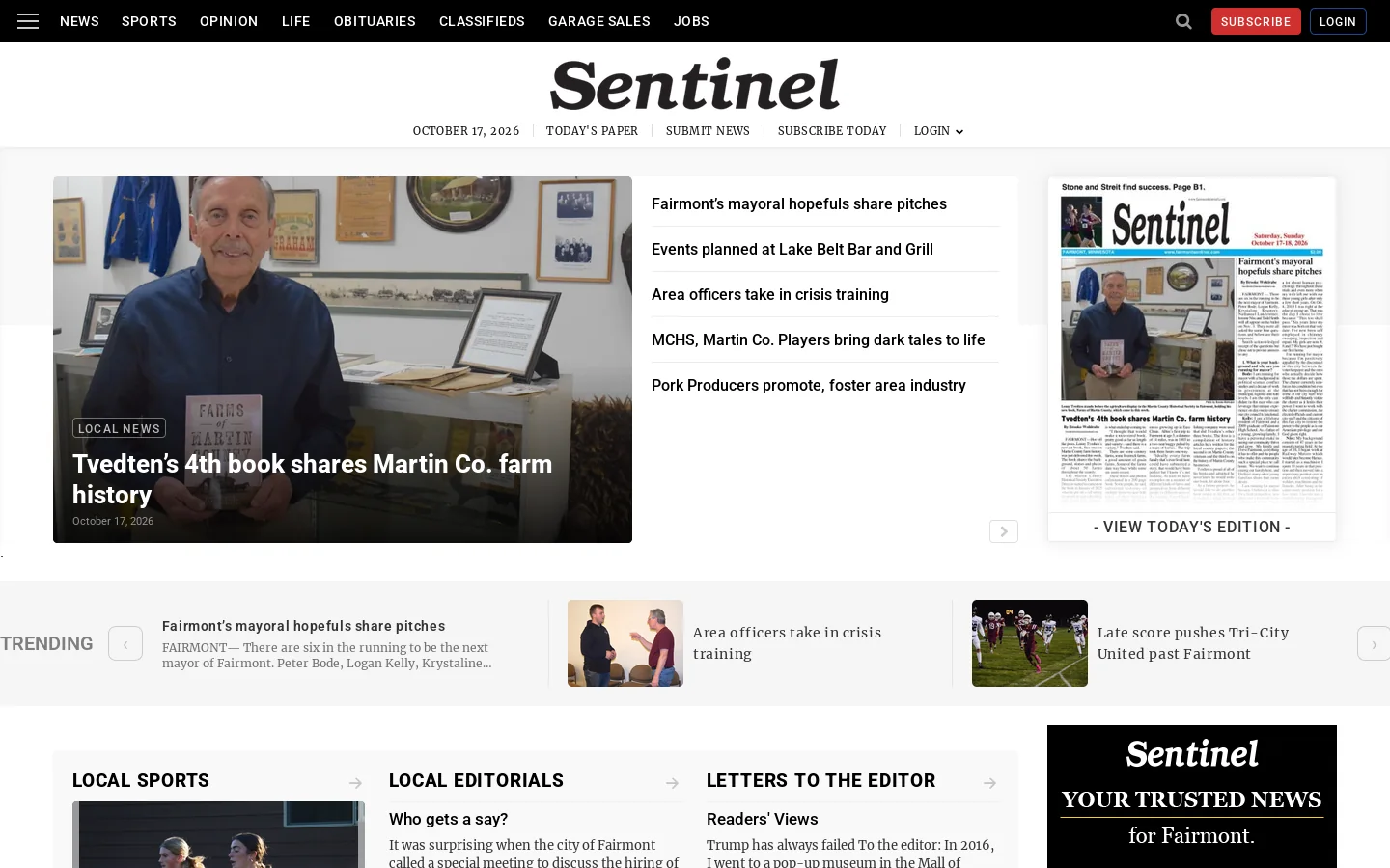 Fairmont Sentinel Homepage screenshot