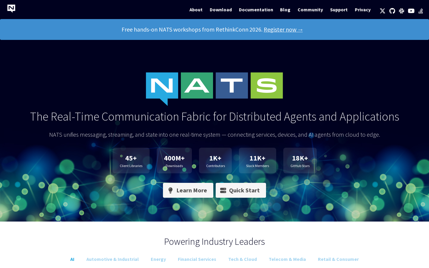 NATS.io Homepage screenshot