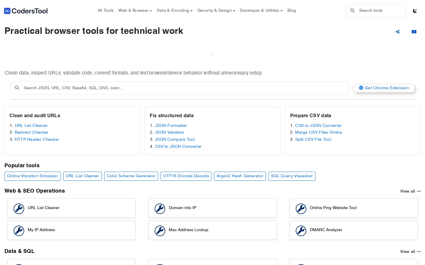 Developer Tools, Converters, Validators & Calculators | Homepage screenshot