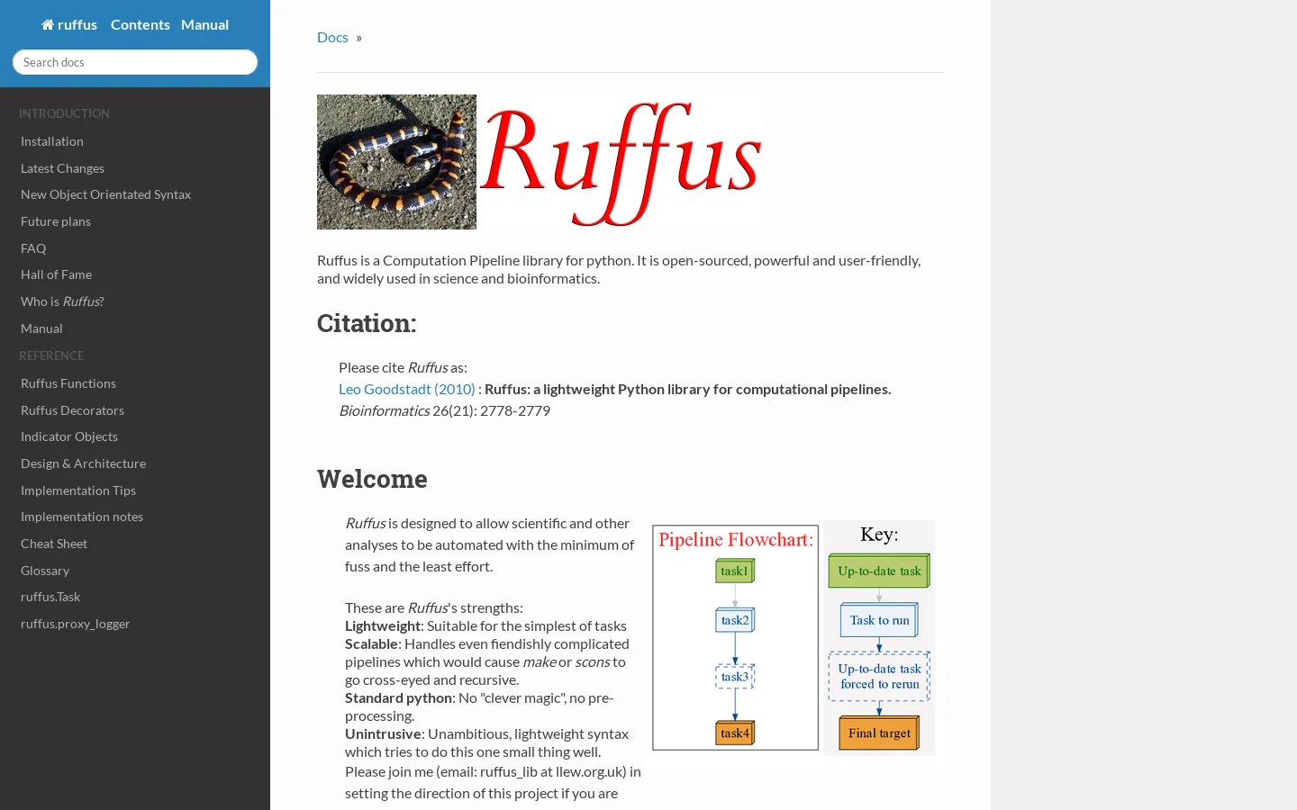 Ruffus Homepage screenshot