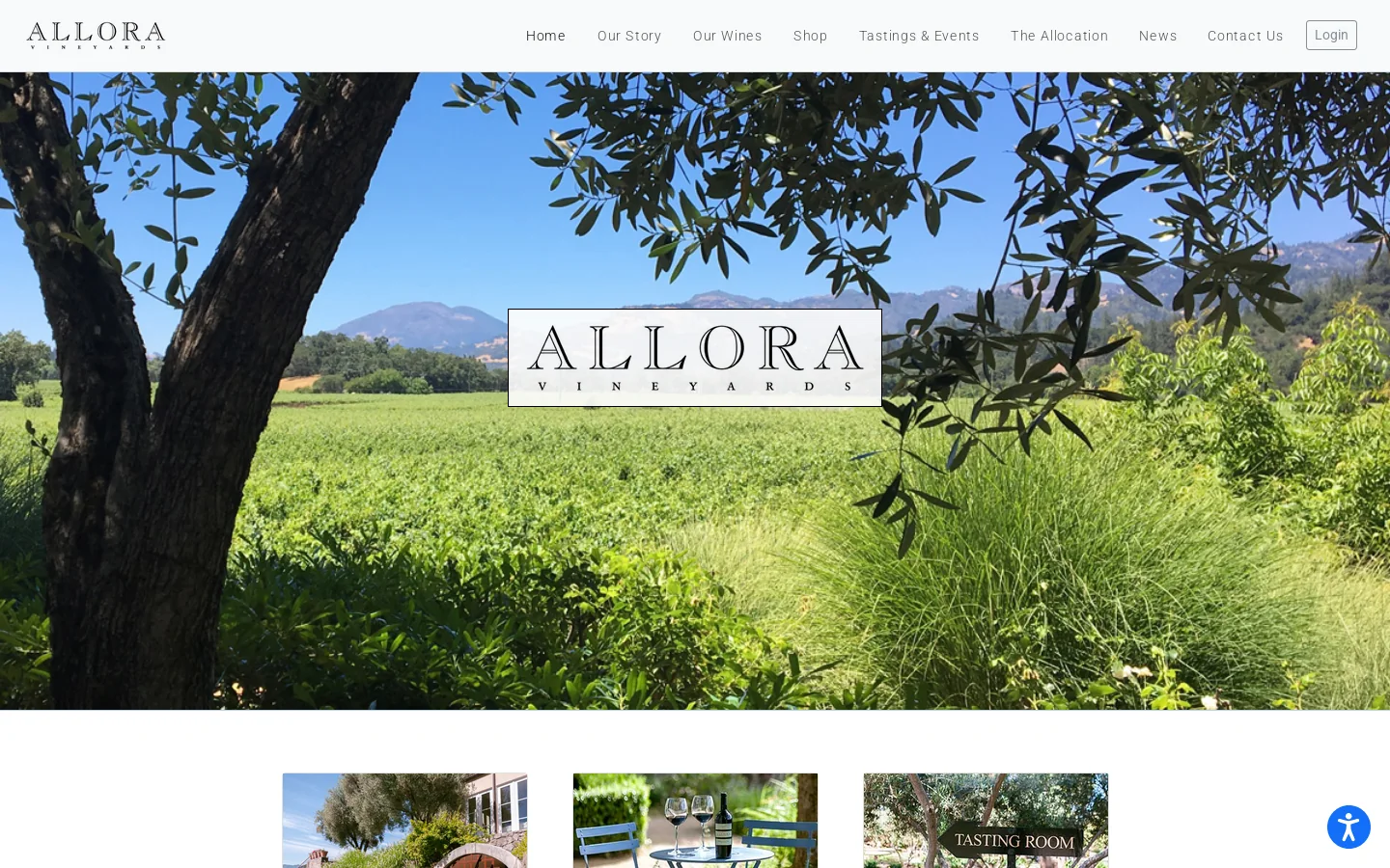 Allora Vineyards Homepage screenshot