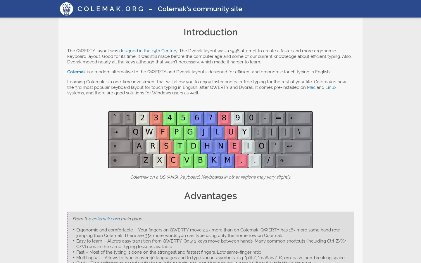 Colemak Homepage screenshot