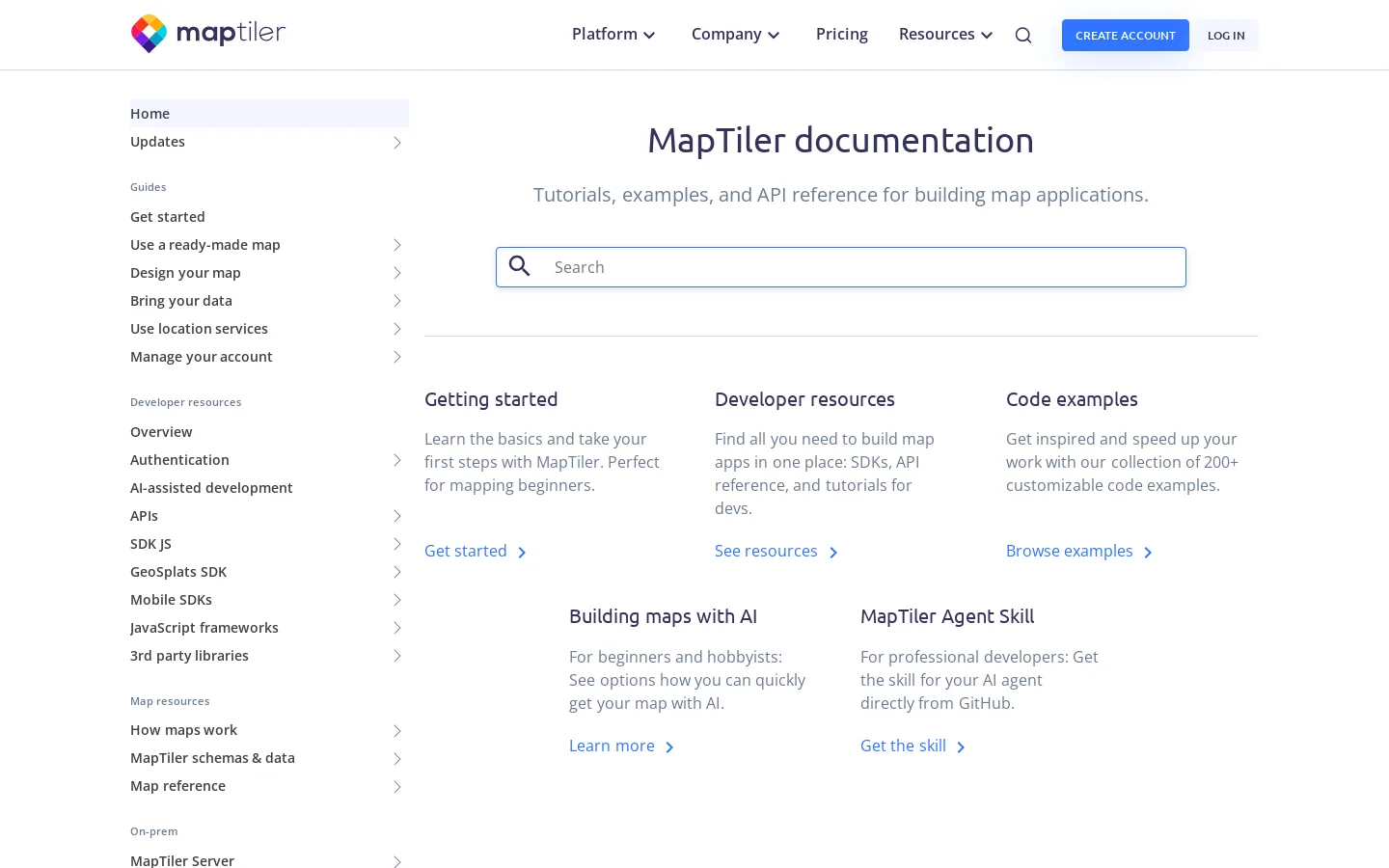 MapTiler documentation | MapTiler Homepage screenshot