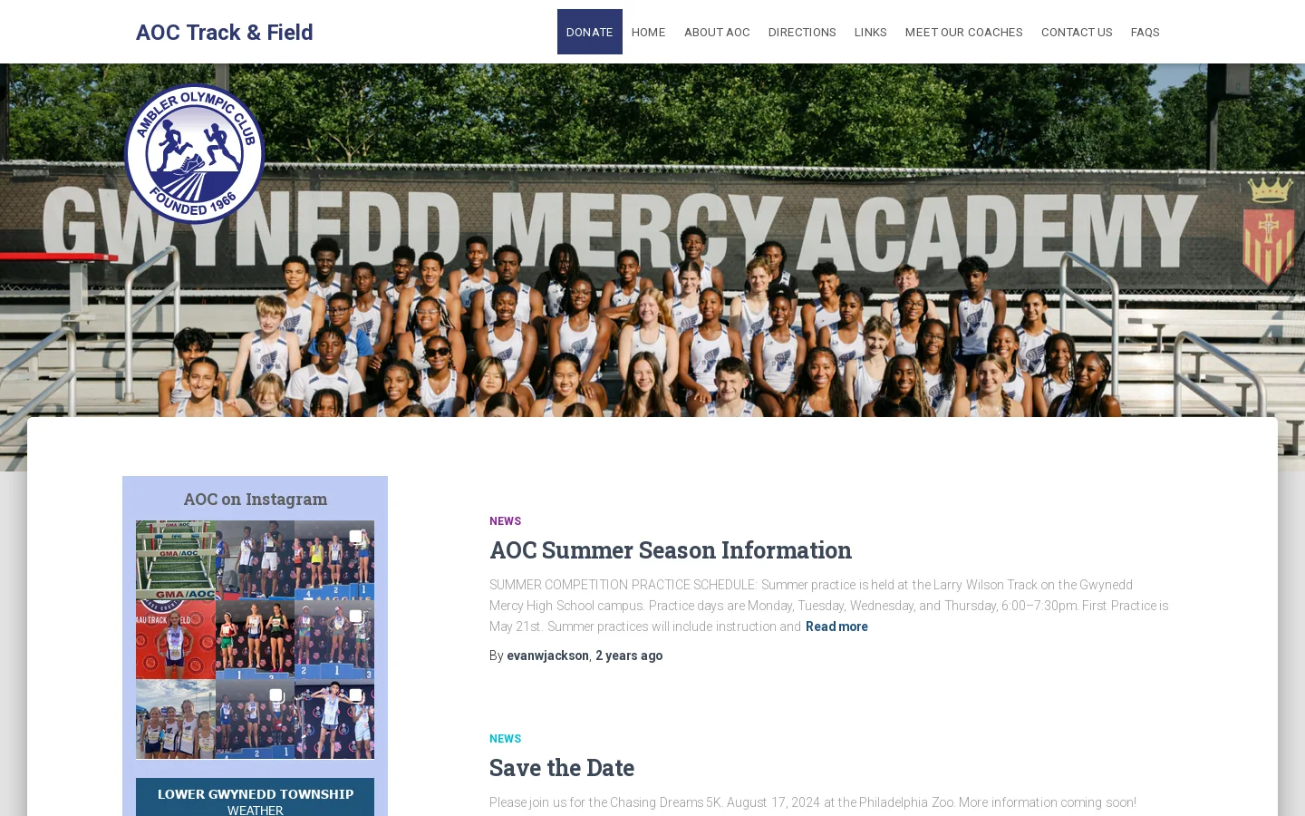 AOC Track & Field Homepage screenshot