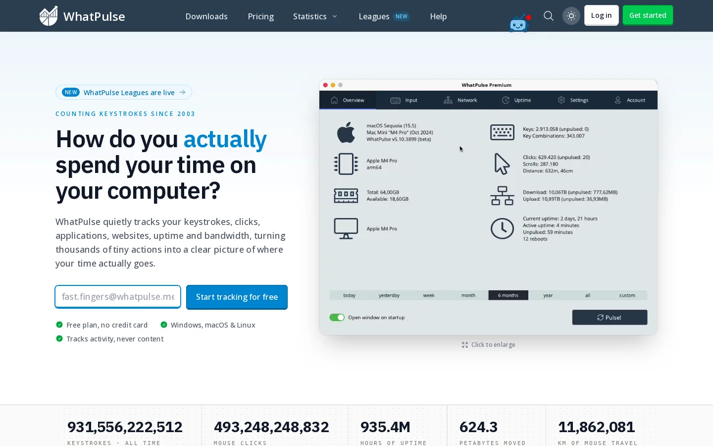 WhatPulse Homepage screenshot