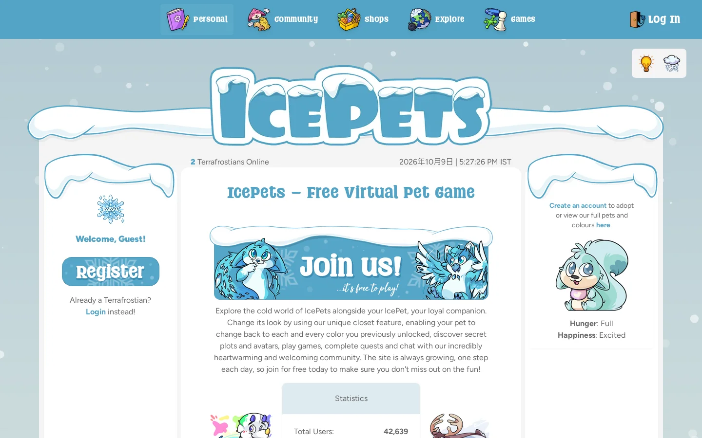 IcePets Homepage screenshot