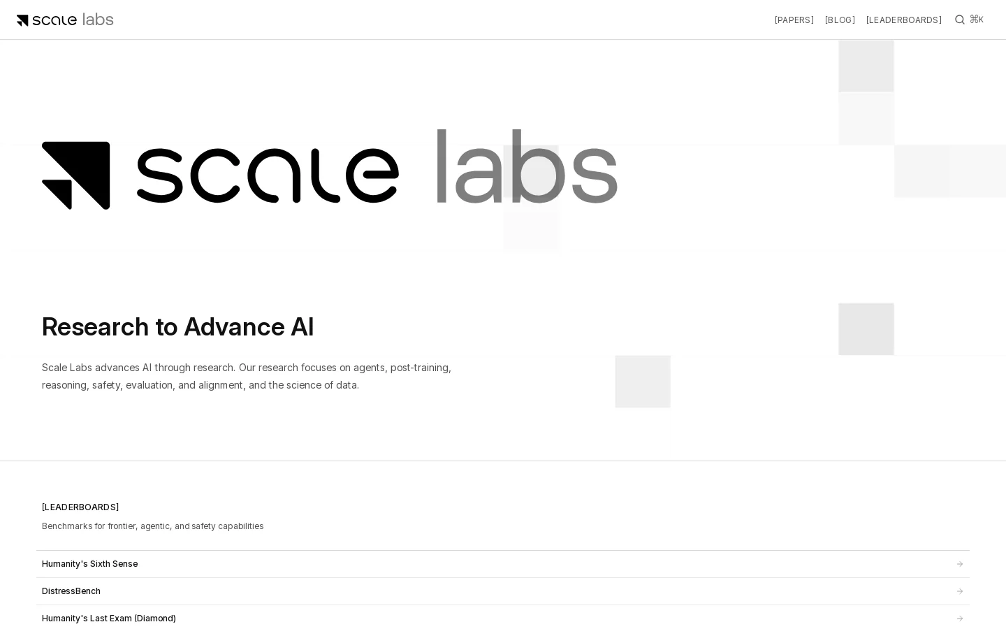 Scale Labs - Research to Advance AI | Scale Labs Homepage screenshot