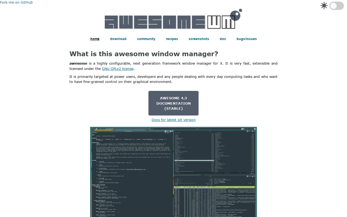 about - awesome window manager Homepage screenshot